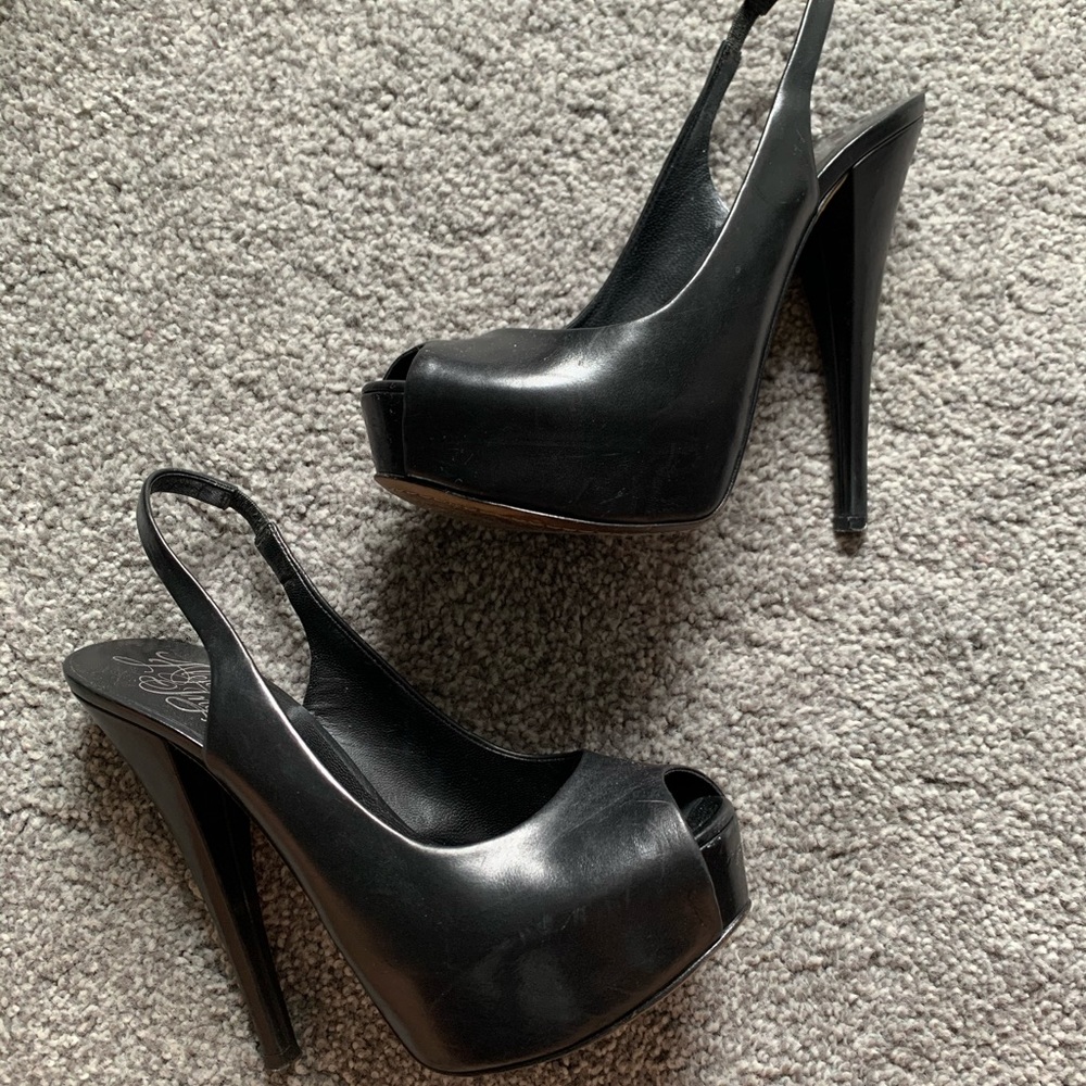 Alejandro Ingelmo Black Peep Toe Slingback Heels